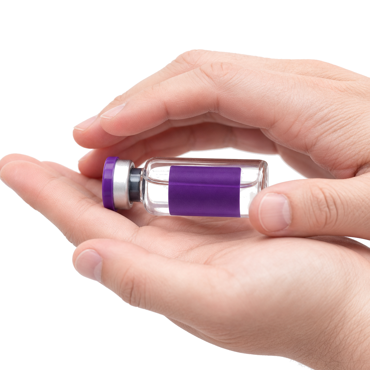 Vial gently rolled between two palms